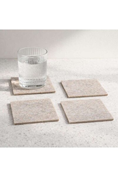 PAN HOME مجموعة قواعد أكواب مربعة من إيكو 4 قطع 10x10 سم - بيج