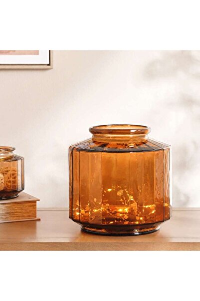 PAN HOME Demi Recycled Glass Vase With Ribbed Design 23x23cm - Dark Brown