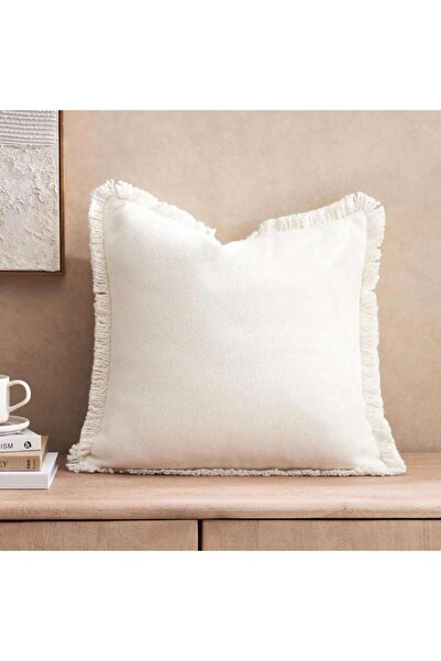 PAN HOME Renaissance Fringed Down Alternative Filled Cushion 50x50 Cm-off White