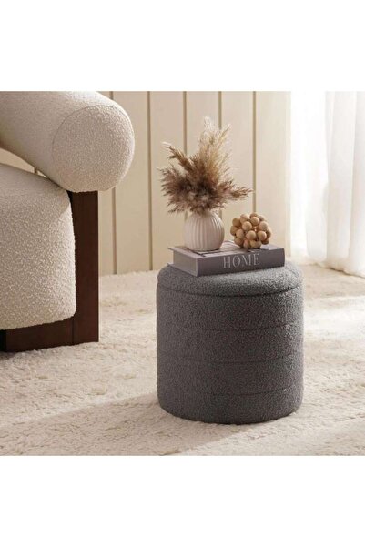 PAN HOME Sahara Boucle Pouf With Storage 35x35x38cm - Grey