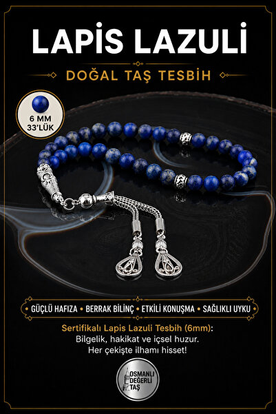 OSMANLI DEĞERLİ TAŞ Sertifikalı Lapis Lazuli Doğaltaş Tesbih 6 Mm, T197