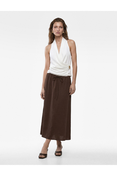 Koton Modal Fabric Tie-Waist Midi Bell-Cut Skirt