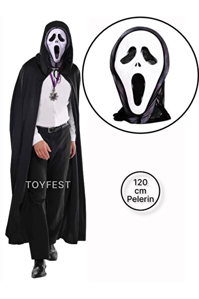 TOYFEST Cadılar Bayramı & Halloween - 2 Parçalı Çığlık Scream Maske ve Kapüşo...