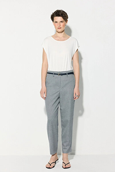 Gusto Beli Belted Cotton Linen Cigarette Pants - Navy Blue