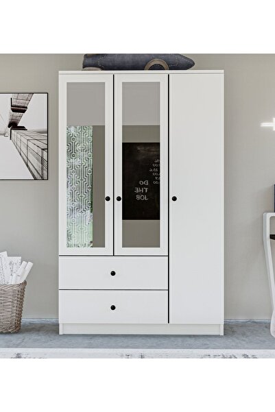 Metalia Gm 853 Home 3 Kapılı 2 Çekmeceli Düğme Kulplu Aynalı Gardırop