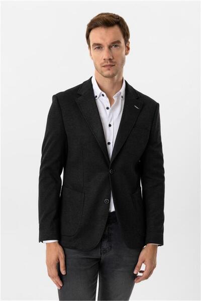 SÜVARİ Siyah Slim Mono Yaka Torba Cep 6 Drop Klasik Ceket