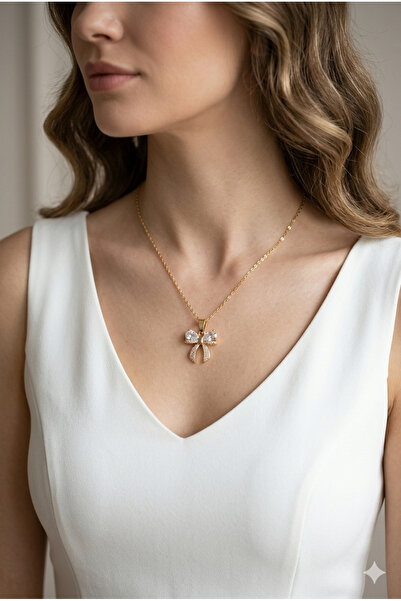 Tilde Steel, Bow Necklace, Women's Jewelry, Zircon Stone, Silver-Gold Color, ...