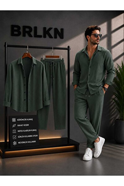 BRLKN Boyfriend Fit Seersucker Fabric Alaçatı Unisex Bürümcük Комплект анцуг