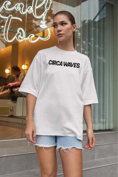 buzagi tasarım ürünleri Circa Waves Oversize Unisex White T-Shirt