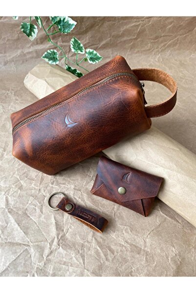 ALESTA LEATHER Prava koža 3-dijelni muški poklon set - Ručna torbica , tip ko...