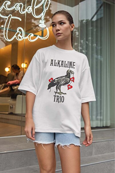buzagi tasarım ürünleri Alkaline Trio Oversize Unisex White T-Shirt