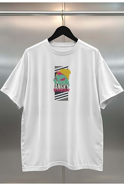 buzagi tasarım ürünleri Organic Cotton Digital Printed Oversize White T-Shirt