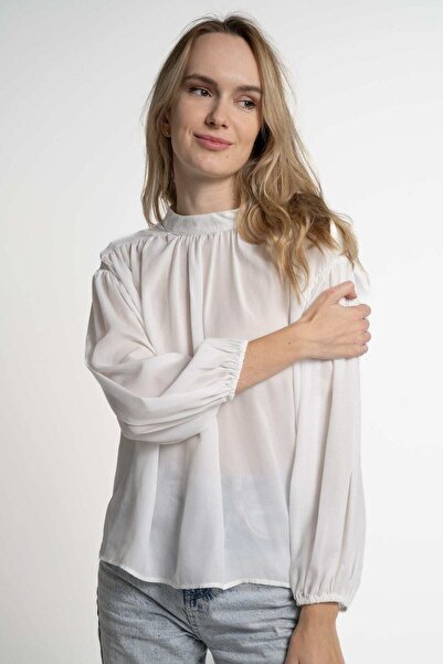 mica Women's Solid Puff Sleeve Long Sleeve Blouse
