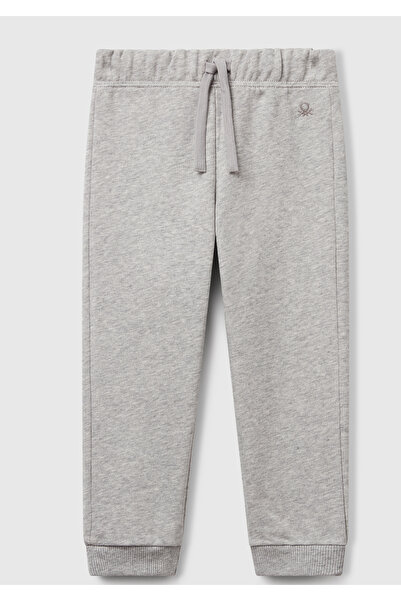 United Colors of Benetton Pantaloni de trening pentru fete, gri melange, cu l...