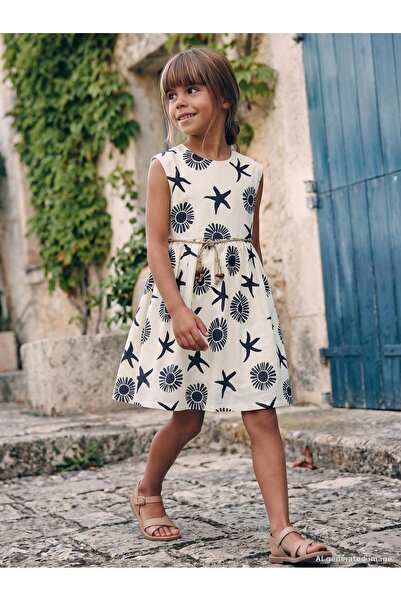 Civil Girls Rochie cu model scoici de mare pentru copii de 6-9 ani - Albastru...
