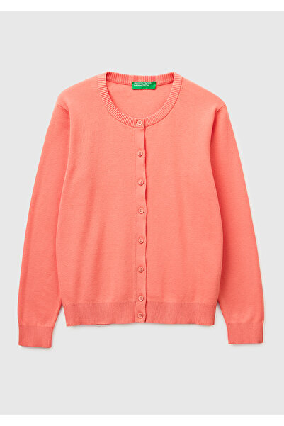 United Colors of Benetton Women's orange 100% cotton buttoned round neck card...