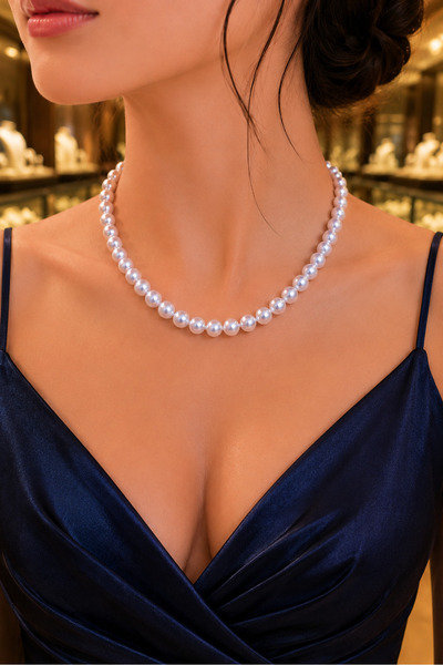 CAXBERN Women's White Pearl Necklace