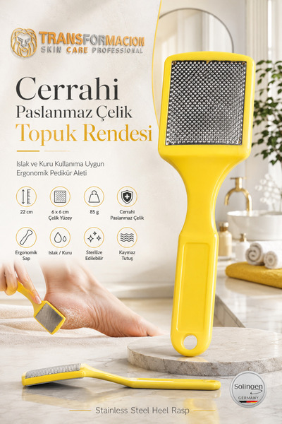 Transformacion Cerrahi Paslanmaz Çelik Topuk Rendesi - 6x6 cm XL Çift Taraflı...
