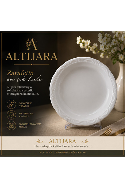 Altijara Beyaz Çukur Porselen Yemek Tabağı Günlük Ve Özel Gün Kullanım 19 cm ...