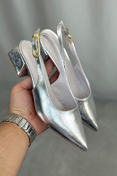 GOFFSHOES Kadın Mely Tokalı Kısa Topuklu Ayakkabı - Gümüş