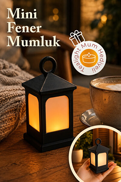 Decoroom Dekoratif Mini Fener Mumluk - Pilli Led Mum Dahil Gece Lambası Siyah...