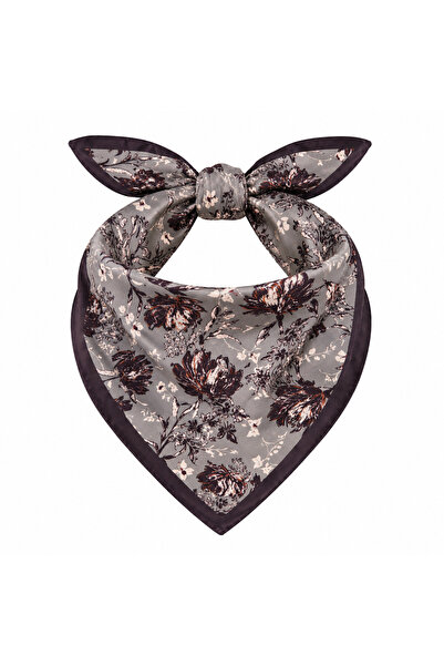 who knows ¿ Brown grey floral patterned modal women's scarf bandana 50x50 cm mini size hair neck bag