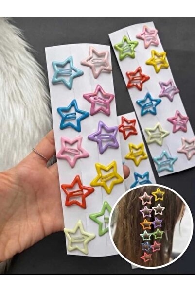 ModaRESSO 18 Adet Yıldız Toka Seti - Renkli 3 cm Saçı Acıtmaz Toka - Kız Çocu...