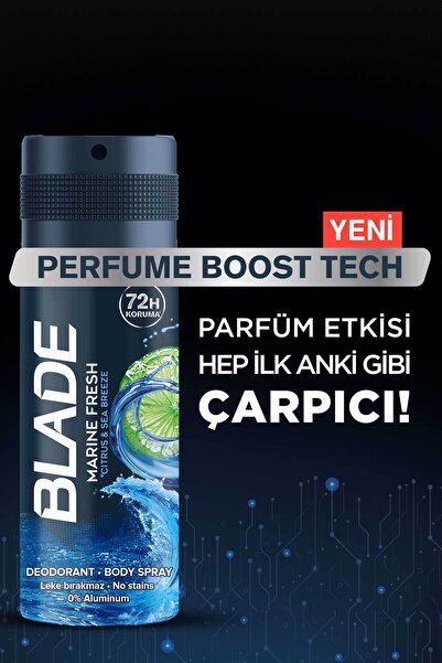 Blade Marine Fresh Erkek Alüminyumsuz Deodorant Body Spray 6x150ml Hızlı Kurur,Leke Bırakmaz