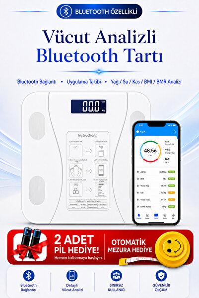 Repai ProScale Bluetooth Akıllı Baskül Vücut Analizli Yağ Su Kas BMI BMR Ölçe...