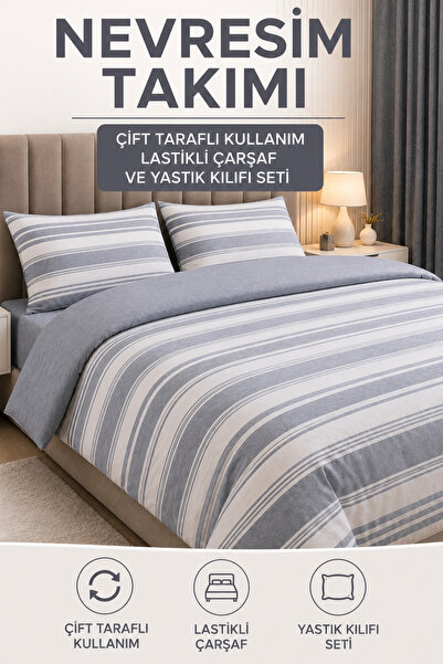 tekstilfabic Double Bedding Set "With a Gift" (Elastic Bed Sheet, 2 Pillowcases)