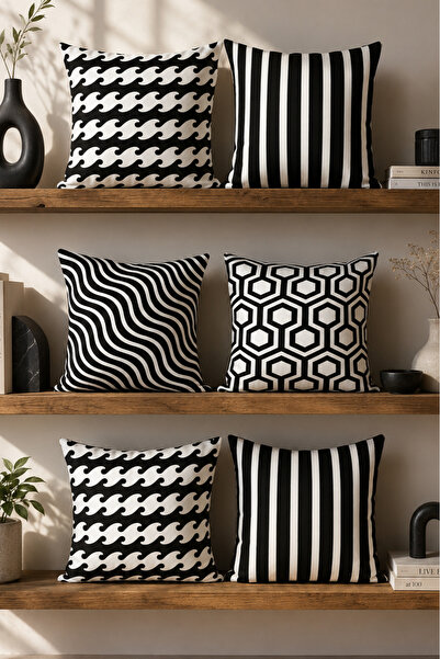 Belle Benoit 6 bucăți design alb-negru, imprimat pe două fețe, decorativ, faț...