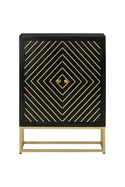 Concept Servantă cu 2 uși, negru/auriu, 55x30x75 cm, lemn masiv mango