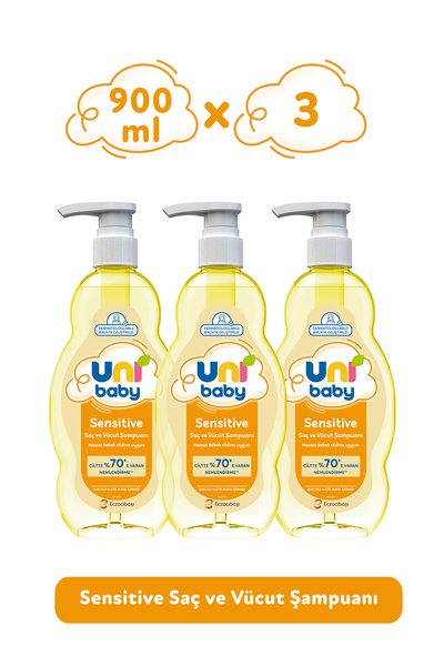Uni Baby Sensitive Saç ve Vücut Şampuanı 900 ml 3'lü
