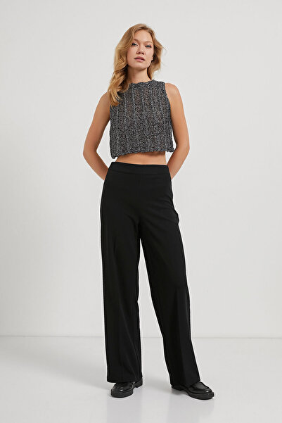 Arma Life Women's High Waist Wide Leg Black Palazzo Trousers