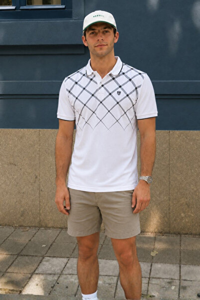 Madmext White Buttoned Polo Collar Men's T-Shirt 5867