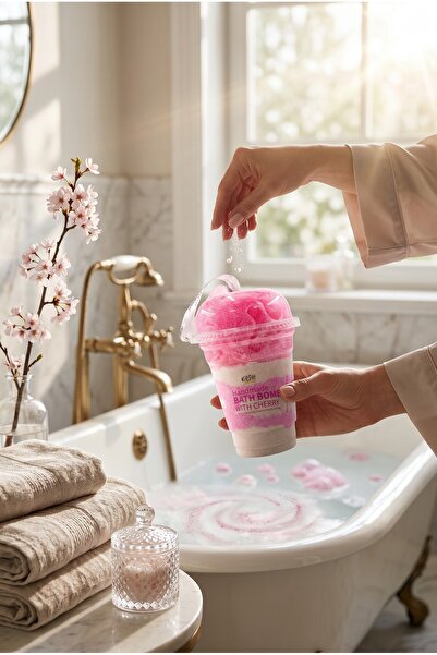 KASH Kiraz Kokulu Bardak Banyo Bombası – Lifli – El Yapımı Dekoratif Banyo Ürünü