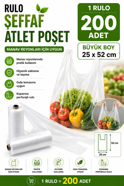 YOK YOK AMBALAJ Roll Russet Transparent Undershirt Market Greengrocer Bag Lar...