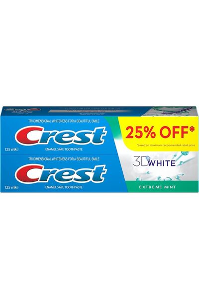 Crest معجون أسنان كريست 3D وايت إكستريم بالنعناع، عبوتين، 125 مل