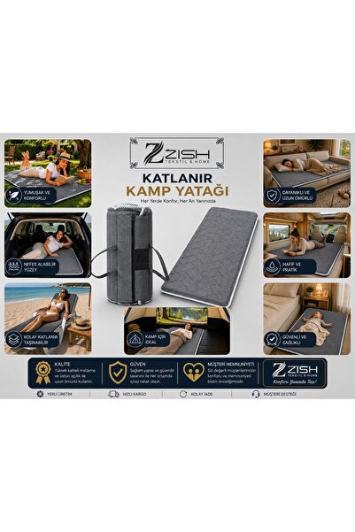 zishtekstil Gri Taşınabilir Katlanır Yatak Karavan Kamp Yatağı Otel Misafir A...