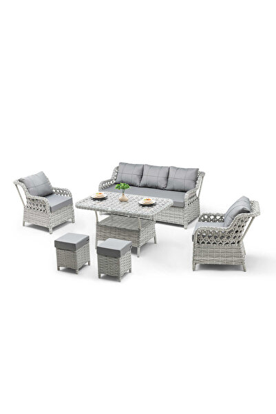 Hier Zen Rattan Puflu Bahçe Balkon Takımı 3+1+1