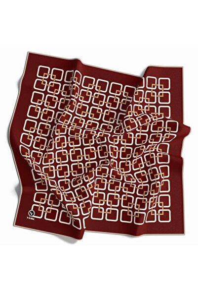 VİOLLA Twill Geometrik Desenli Bordo Renkli 90x90 Eşarp (İpek İçermez) Kenar ...