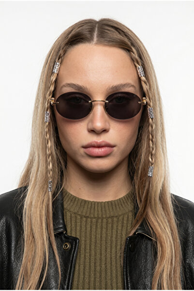 Houseofeyeris Elva Rimless Oval Sunglasses – Uv400 Protection, Gold Metal Det...