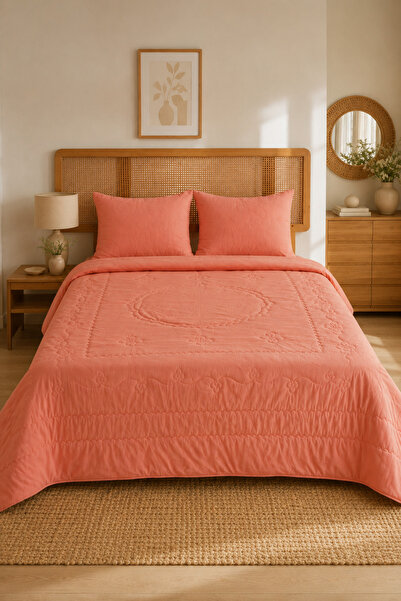 UYKUPEREST Cirena Salmon Quilted Bedspread Set Single 180X235 1 Piece Pillow ...