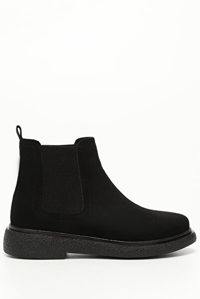 GÖNDERİ(R) Black Suede Round Toe Women's Daily Chelsea Boots 35532