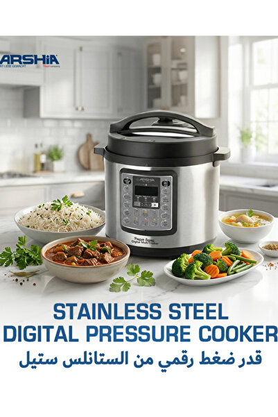 Arshia 6L Digital Pressure Cooker with Stainless Steel Body, 18 Cooking Progr...