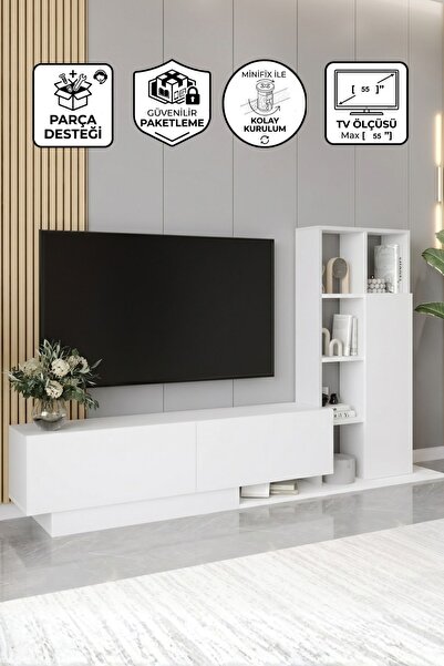 Yurupa Forte Tv Ünitesi Kapaklı Kitaplık Raf Beyaz FOR1-W