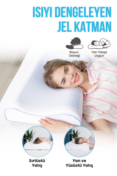 Viscofoam Anatolia Yüksek Terletmeyen Boyun Destekli Ortopedik Yastık Jelli Visco Yastık - 60x40x14-12cm