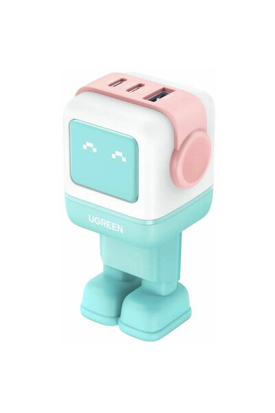 Ugreen Uno 65W, GaN Fast Charging, 2x USB-C, 1x USB-A Albastru