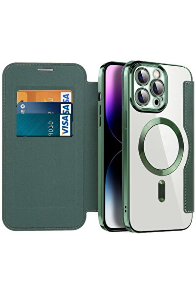 Techsuit Калъф за iPhone 14 Pro Max - SmartMag Book Case - Зелен