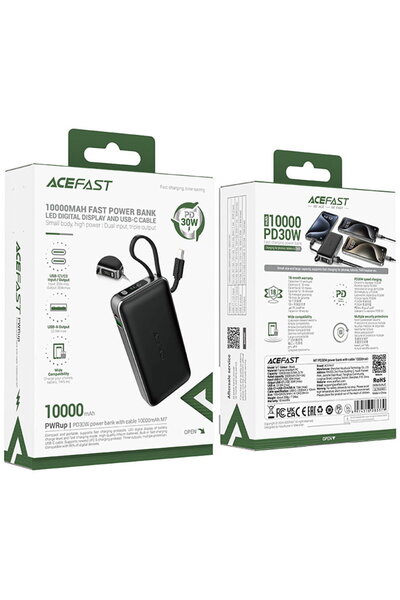 Acefast KF2349154, 10000 mAh, 30 W, Negru